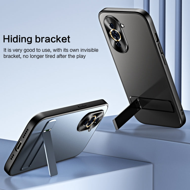 For Huawei nova 10 R-JUST RJ-61 Electroplating Frosted TPU + PC Phone Case with Holder(Blue) - Huawei Cases by R-JUST | Online Shopping South Africa | PMC TechLife | Buy Now Pay Later Mobicred