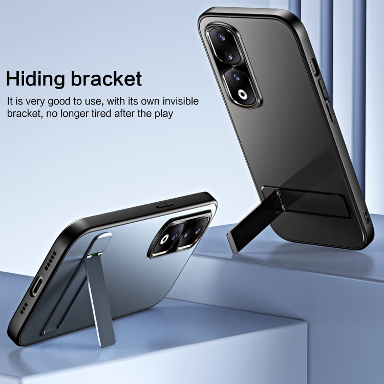 For Honor 90 R-JUST RJ-61 Electroplating Frosted TPU + PC Phone Case with Holder(Grey) - Honor Cases by R-JUST | Online Shopping South Africa | PMC TechLife | Buy Now Pay Later Mobicred
