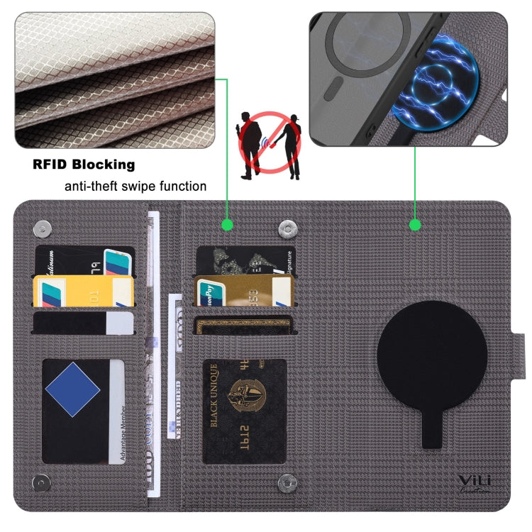 For Google Pixel 8 Pro ViLi GHA Series Shockproof MagSafe RFID Leather Attraction Horizontal Flip Phone Case(Grey) - Google Cases by ViLi | Online Shopping South Africa | PMC TechLife | Buy Now Pay Later Mobicred
