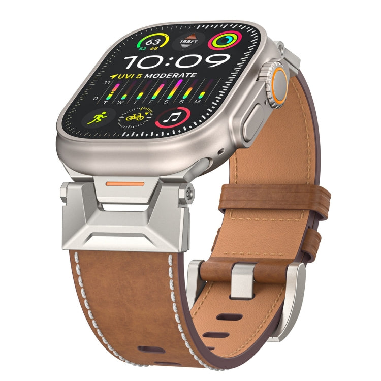For Apple Watch SE 2023 44mm Mecha Style Leather Watch Band(Dark Brown) - Watch Bands by PMC TechLife | Online Shopping South Africa | PMC TechLife