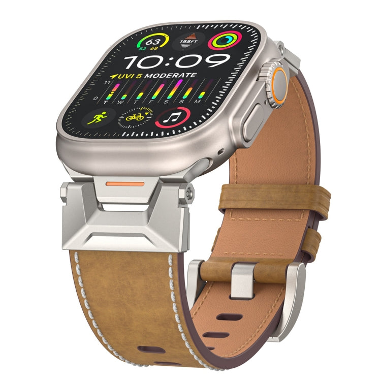 For Apple Watch Series 3 42mm Mecha Style Leather Watch Band(Light Brown) - Watch Bands by PMC TechLife | Online Shopping South Africa | PMC TechLife