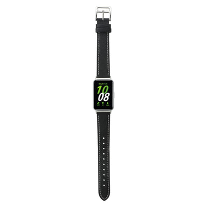 For Samsung Galaxy Fit 3 Sewing Thread Genuine Leather Watch Band(Black) - Watch Bands by PMC Jewellery | Online Shopping South Africa | PMC Jewellery