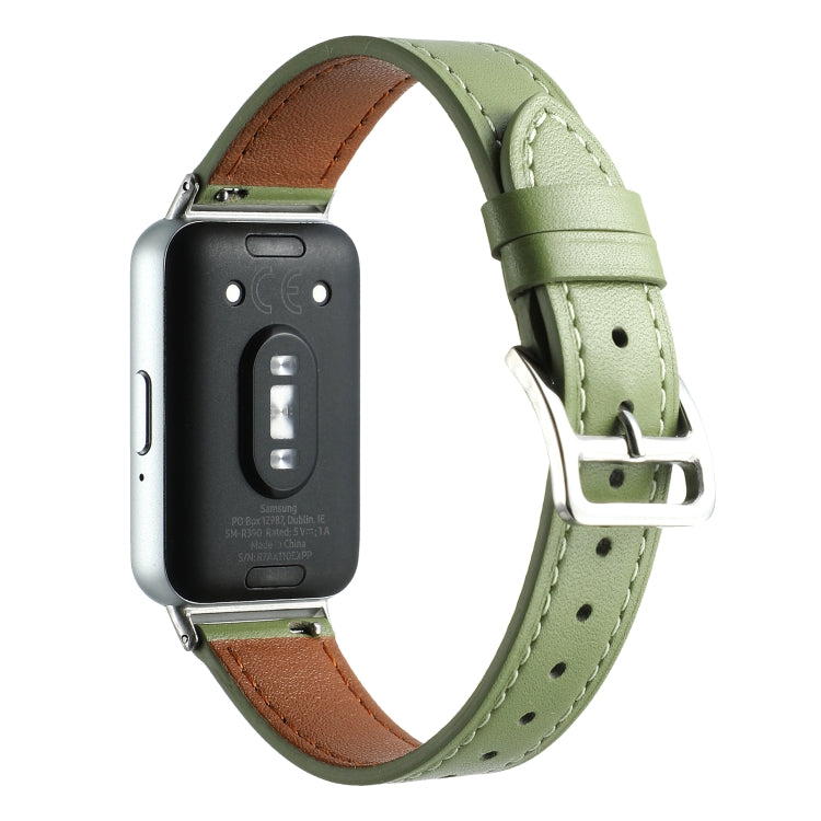 For Samsung Galaxy Fit 3 Sewing Thread Genuine Leather Watch Band(Avocado Green) - Watch Bands by PMC Jewellery | Online Shopping South Africa | PMC Jewellery