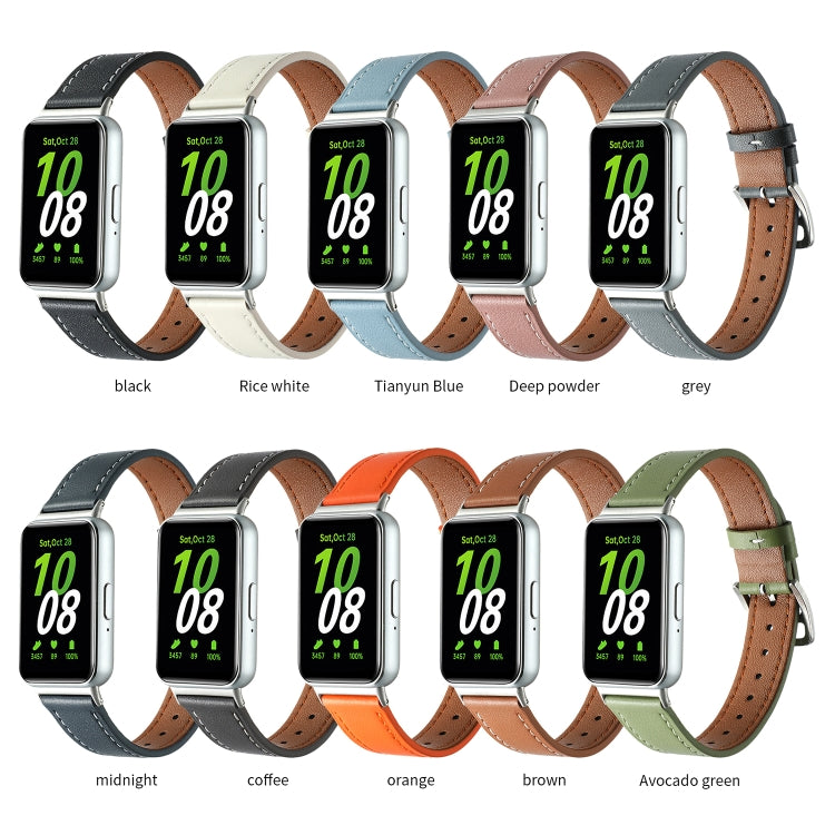 For Samsung Galaxy Fit 3 Sewing Thread Genuine Leather Watch Band(Brown) - Watch Bands by PMC TechLife | Online Shopping South Africa | PMC TechLife