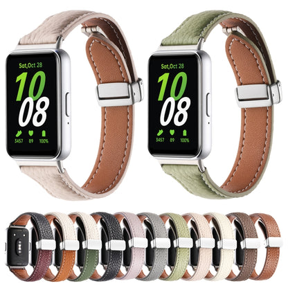 For Samsung Galaxy Fit 3 Litchi Texture Magnetic Buckle Slim Leather Watch Band(Avocado Green) - Watch Bands by PMC Jewellery | Online Shopping South Africa | PMC Jewellery