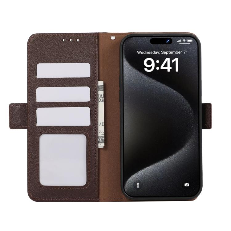 For iPhone 17 Pro Max ABEEL Side-Magnetic Litchi Pattern Leather RFID Phone Case(Brown) - free shipping - PMc TechLife - Order now!