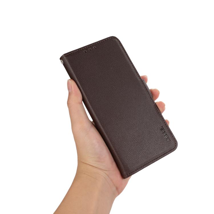 For iPhone 17 Pro Max ABEEL Side-Magnetic Litchi Pattern Leather RFID Phone Case(Brown) - free shipping - PMc TechLife - Order now!