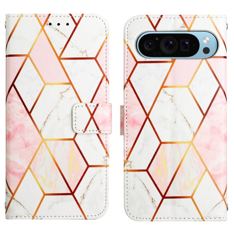 For Google Pixel 9 PT003 Marble Pattern Flip Leather Phone Case(Pink White) - Google Cases by PMC TechLife | Online Shopping South Africa | PMC TechLife | Buy Now Pay Later Mobicred