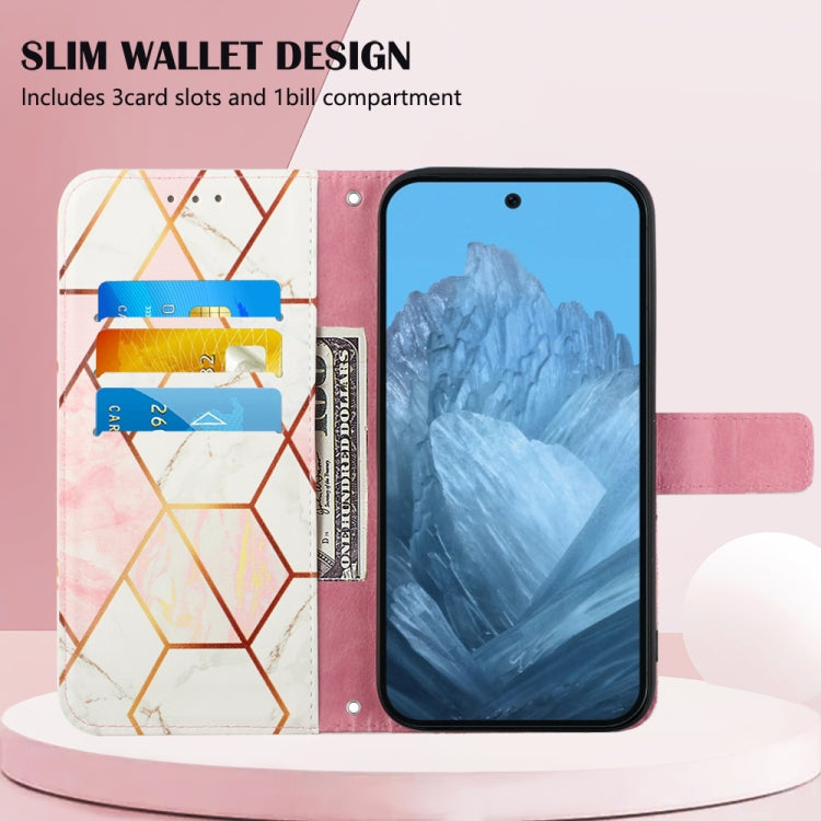 For Google Pixel 9 PT003 Marble Pattern Flip Leather Phone Case(Pink White) - Google Cases by PMC TechLife | Online Shopping South Africa | PMC TechLife | Buy Now Pay Later Mobicred