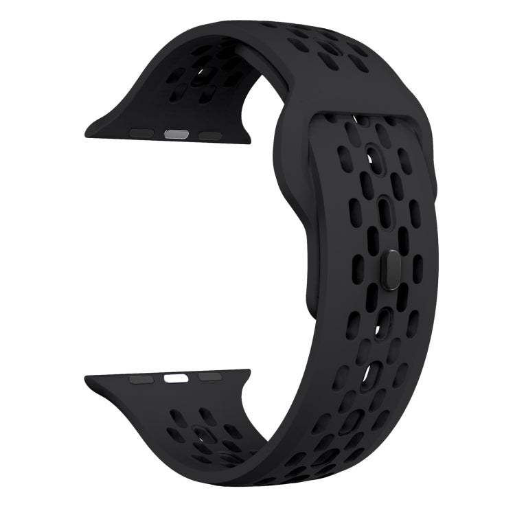 For Apple Watch SE 44mm Oval Holes Fluororubber Watch Band(Black) - Watch Bands by PMC TechLife | Online Shopping South Africa | PMC TechLife