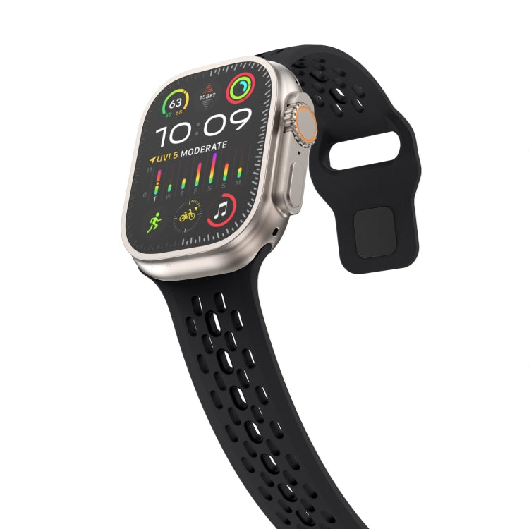For Apple Watch SE 44mm Oval Holes Fluororubber Watch Band(Black) - Watch Bands by PMC TechLife | Online Shopping South Africa | PMC TechLife