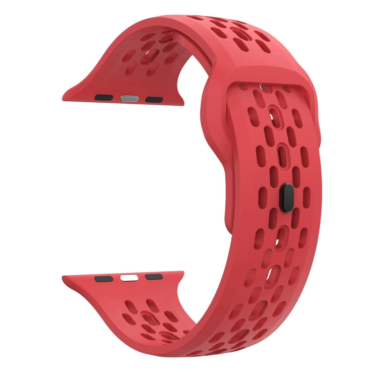 For Apple Watch SE 44mm Oval Holes Fluororubber Watch Band(Red) - Watch Bands by PMC TechLife | Online Shopping South Africa | PMC TechLife