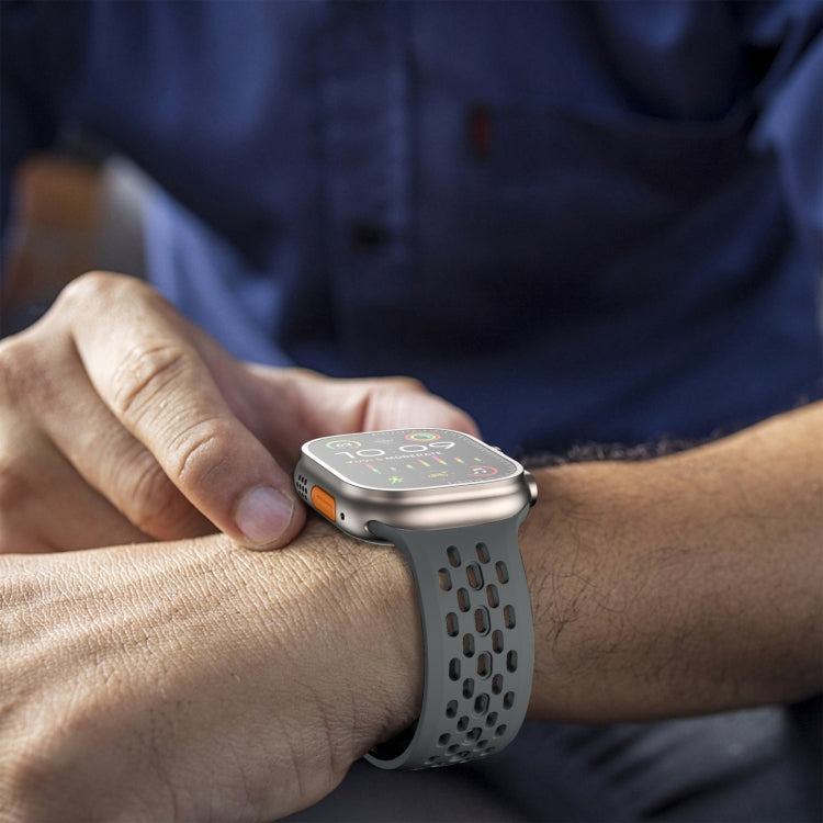 For Apple Watch SE 44mm Oval Holes Fluororubber Watch Band(Dark Grey) - Watch Bands by PMC TechLife | Online Shopping South Africa | PMC TechLife