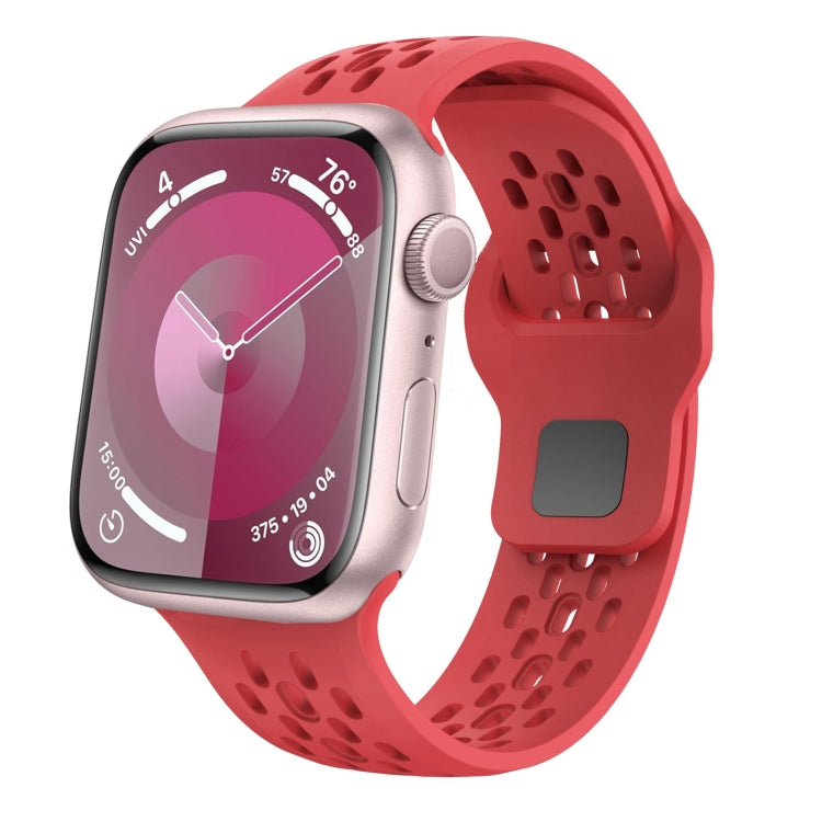 For Apple Watch 42mm Oval Holes Fluororubber Watch Band(Red) - Watch Bands by PMC TechLife | Online Shopping South Africa | PMC TechLife