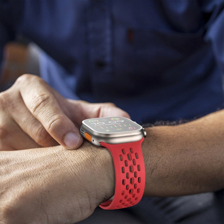 For Apple Watch 42mm Oval Holes Fluororubber Watch Band(Red) - Watch Bands by PMC TechLife | Online Shopping South Africa | PMC TechLife