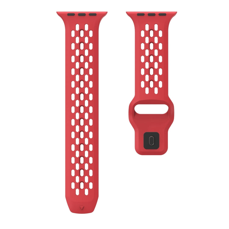 For Apple Watch 42mm Oval Holes Fluororubber Watch Band(Red) - Watch Bands by PMC TechLife | Online Shopping South Africa | PMC TechLife