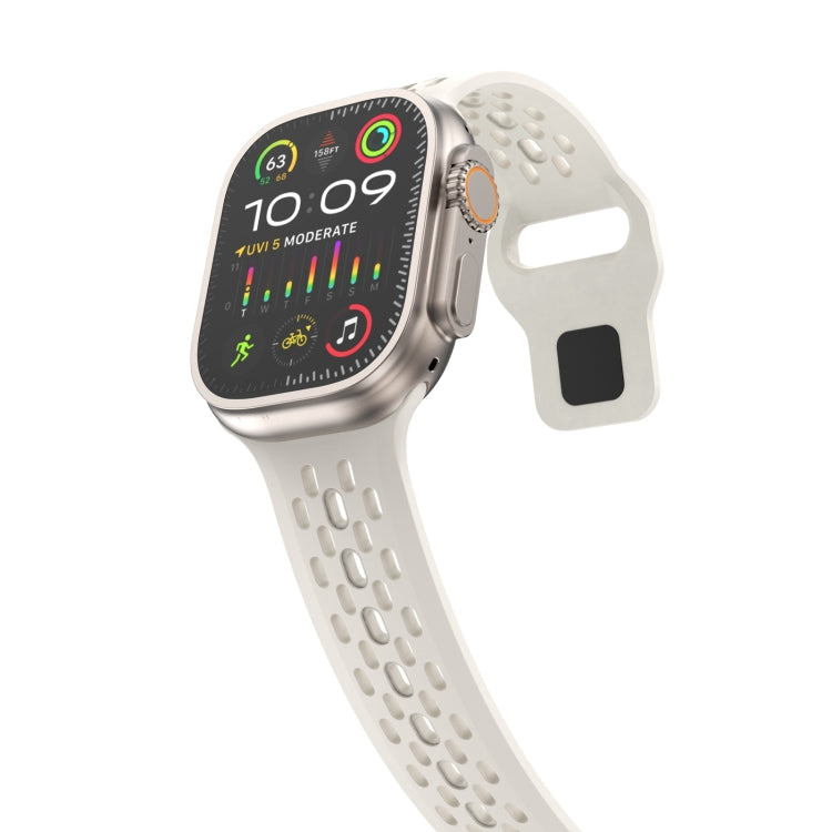 For Apple Watch 42mm Oval Holes Fluororubber Watch Band(Starlight) - Watch Bands by PMC TechLife | Online Shopping South Africa | PMC TechLife