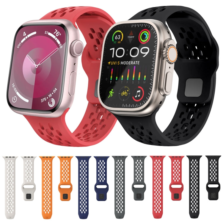 For Apple Watch 42mm Oval Holes Fluororubber Watch Band(Orange) - Watch Bands by PMC TechLife | Online Shopping South Africa | PMC TechLife