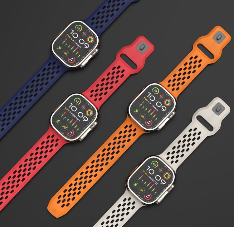 For Apple Watch 42mm Oval Holes Fluororubber Watch Band(Starlight) - Watch Bands by PMC TechLife | Online Shopping South Africa | PMC TechLife