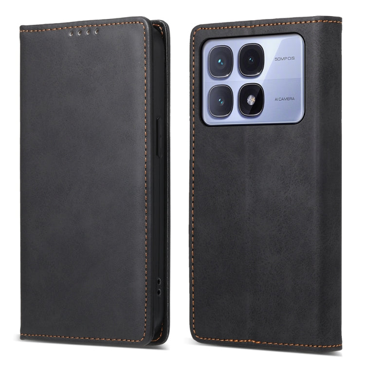 For Redmi K70 Ultra Business Solid Color Magnetic RFID Leather Phone Case(Black) - Xiaomi Cases by PMC Jewellery | Online Shopping South Africa | PMC Jewellery | Buy Now Pay Later Mobicred