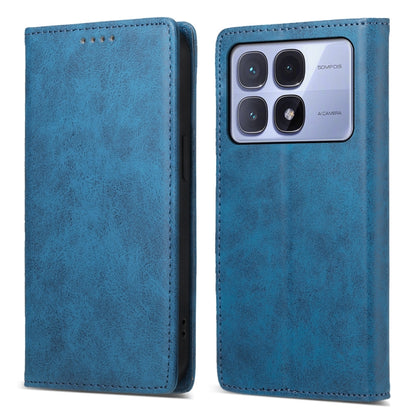 For Redmi K70 Ultra Business Solid Color Magnetic RFID Leather Phone Case(Blue) - Xiaomi Cases by PMC Jewellery | Online Shopping South Africa | PMC Jewellery | Buy Now Pay Later Mobicred