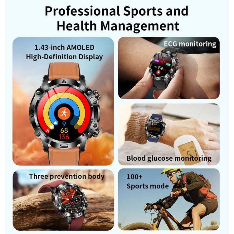 ET482 1.43 inch AMOLED Screen Sports Smart Watch Support Bluethooth Call /  ECG Function(Brown Leather Band) - Smart Watches by PMC Jewellery | Online Shopping South Africa | PMC Jewellery