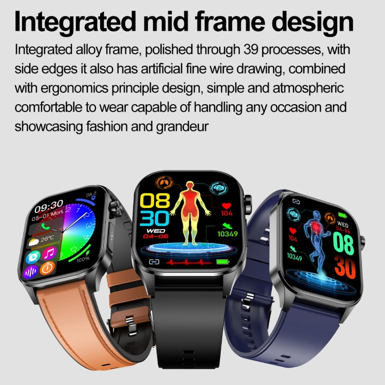 ET580 2.04 inch AMOLED Screen Sports Smart Watch Support Bluetooth Call /  ECG Function(Black Leather Band) - Smart Watches by PMC TechLife | Online Shopping South Africa | PMC TechLife | Buy Now Pay Later Mobicred