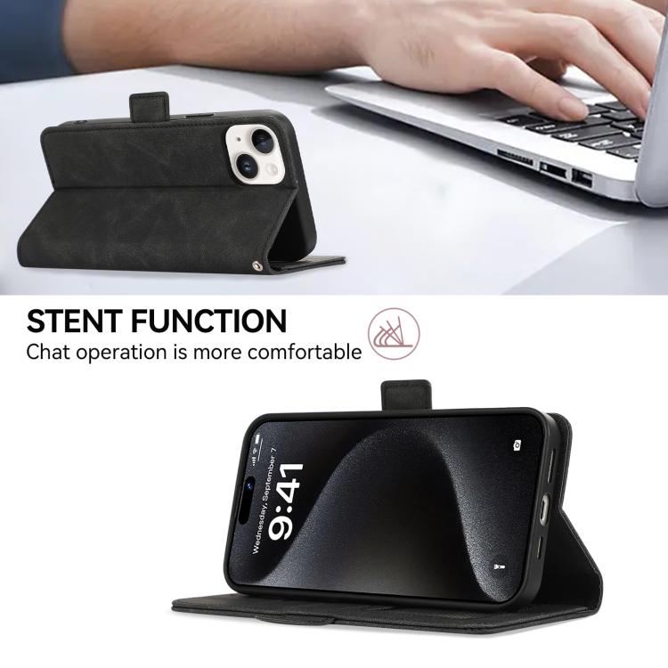 For iPhone 16e ABEEL Frosted Magnetic RFID Leather Phone Case(Black) - iPhone 16e Cases by PMC TechLife | Online Shopping South Africa | PMC TechLife | Buy Now Pay Later Mobicred