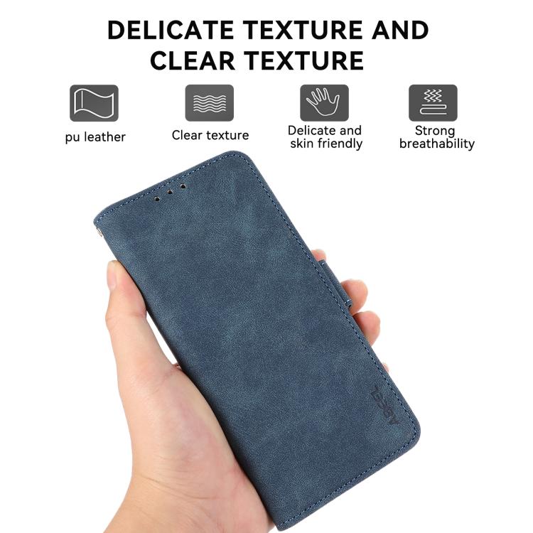 For iPhone 16e ABEEL Frosted Magnetic RFID Leather Phone Case(Blue) - iPhone 16e Cases by PMC TechLife | Online Shopping South Africa | PMC TechLife | Buy Now Pay Later Mobicred