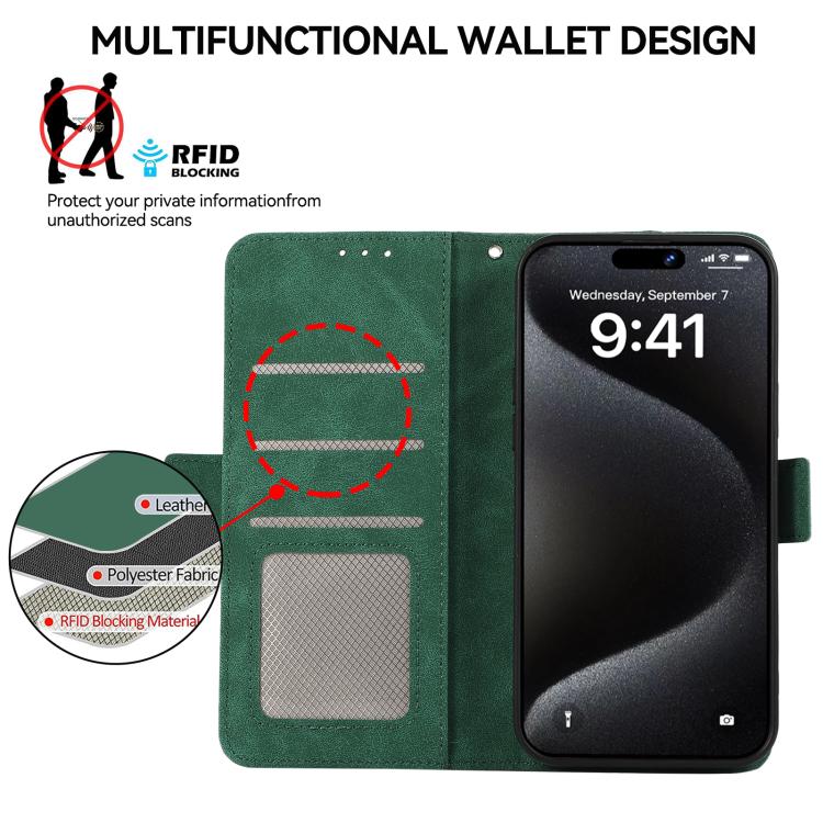 For iPhone 16e ABEEL Frosted Magnetic RFID Leather Phone Case(Green) - iPhone 16e Cases by PMC TechLife | Online Shopping South Africa | PMC TechLife | Buy Now Pay Later Mobicred