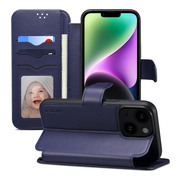 For iPhone 15 Plus / 14 Plus ESEBLE E1 Nappa Texture MagSafe Holder Leather Phone Case(Dark Blue) - free shipping - PMC Jewellery - Order now!