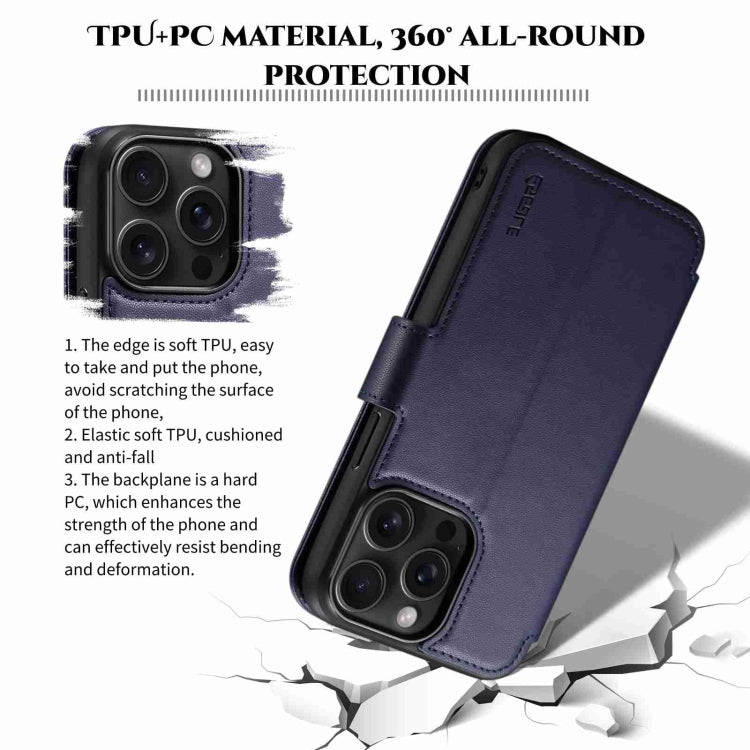 For iPhone 15 Plus / 14 Plus ESEBLE E1 Nappa Texture MagSafe Holder Leather Phone Case(Dark Blue) - free shipping - PMC Jewellery - Order now!