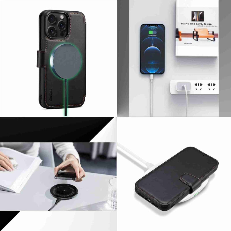 For iPhone 15 Plus / 14 Plus ESEBLE E1 Nappa Texture MagSafe Holder Leather Phone Case(Black) - free shipping - PMC Jewellery - Order now!