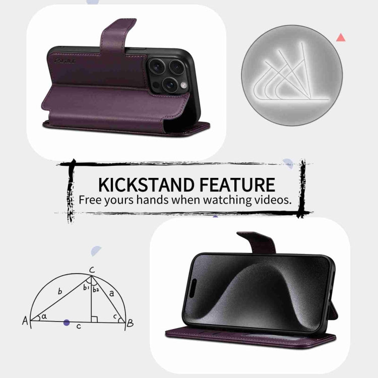 For iPhone 15 Pro ESEBLE E1 Nappa Texture MagSafe Holder Leather Phone Case(Dark Purple) - free shipping - PMC Jewellery - Order now!