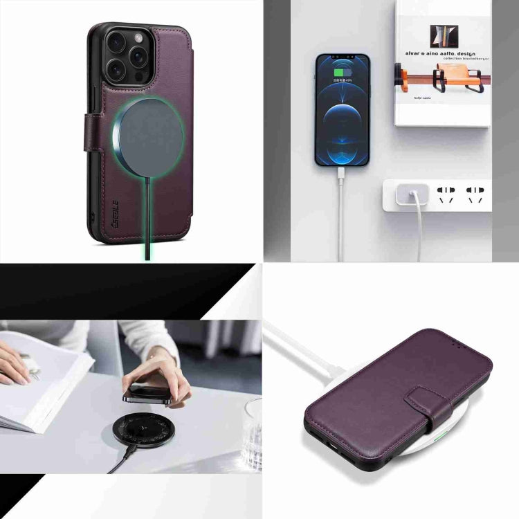 For iPhone 15 Pro ESEBLE E1 Nappa Texture MagSafe Holder Leather Phone Case(Dark Purple) - free shipping - PMC Jewellery - Order now!