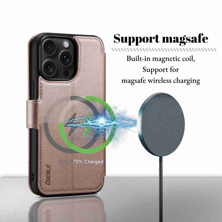 For iPhone 15 Pro Max ESEBLE E1 Nappa Texture MagSafe Holder Leather Phone Case(Rose Gold) - free shipping - PMC Jewellery - Order now!
