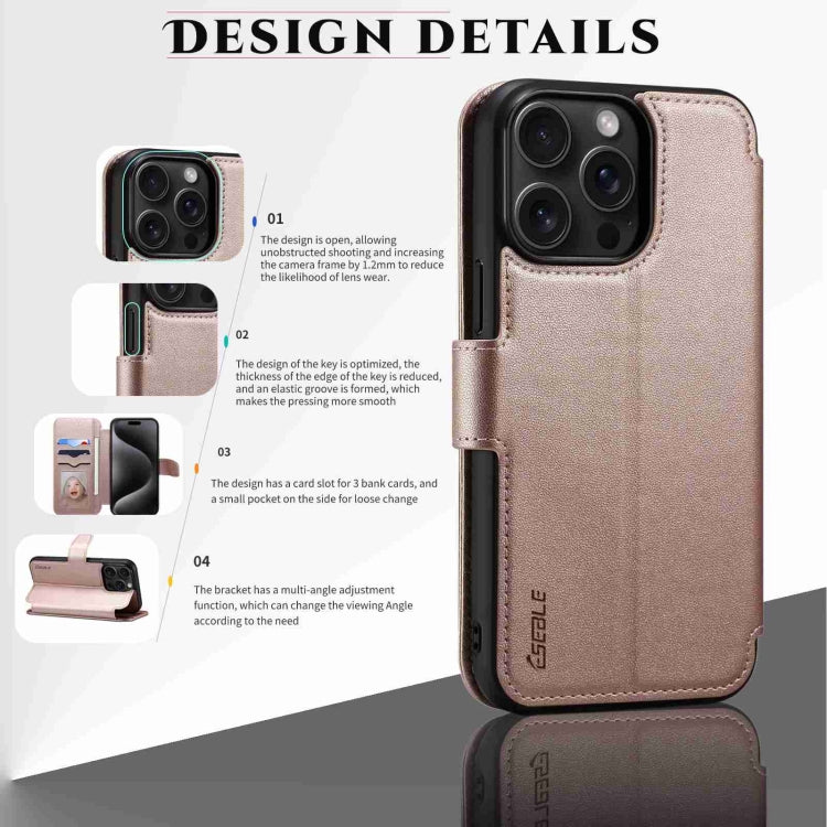 For iPhone 15 Pro Max ESEBLE E1 Nappa Texture MagSafe Holder Leather Phone Case(Rose Gold) - free shipping - PMC Jewellery - Order now!