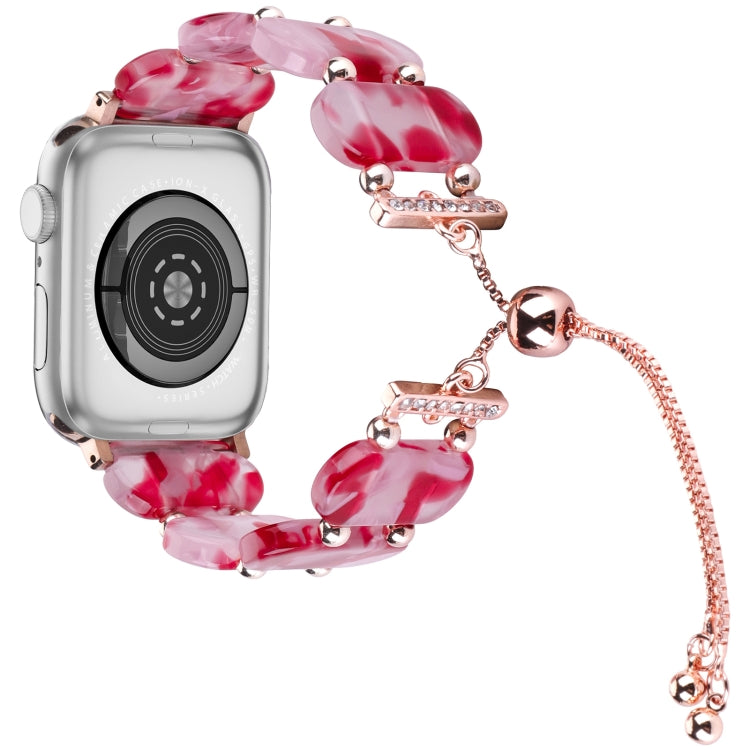 For Apple Watch SE 44mm Resin Retractable Chain Watch Band(Rose Red) - Watch Bands by PMC TechLife | Online Shopping South Africa | PMC TechLife