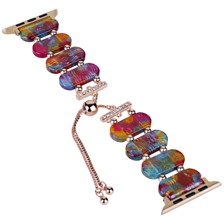 For Apple Watch SE 44mm Resin Retractable Chain Watch Band(Pearlescent Rainbow) - Watch Bands by PMC TechLife | Online Shopping South Africa | PMC TechLife