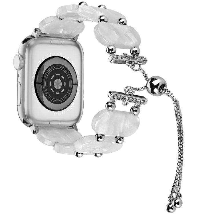 For Apple Watch 42mm Resin Retractable Chain Watch Band(Pearl White) - Watch Bands by PMC TechLife | Online Shopping South Africa | PMC TechLife