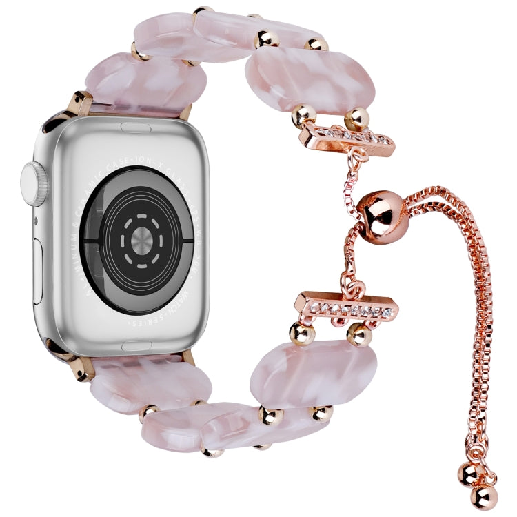 For Apple Watch 42mm Resin Retractable Chain Watch Band(Pink Flower) - Watch Bands by PMC TechLife | Online Shopping South Africa | PMC TechLife