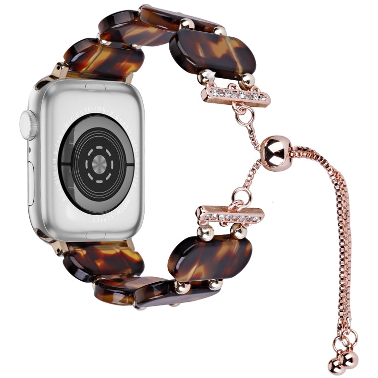 For Apple Watch 38mm Resin Retractable Chain Watch Band(Tortoiseshell) - Watch Bands by PMC TechLife | Online Shopping South Africa | PMC TechLife