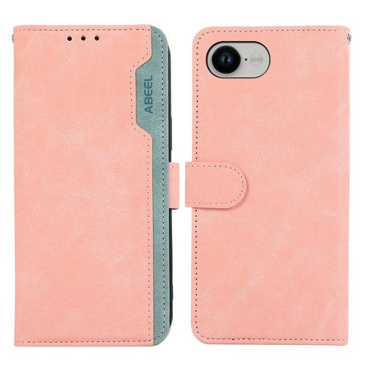 For iPhone 16e ABEEL Color Block Magnetic RFID Leather Phone Case(Pink-Cyan) - iPhone 16e Cases by PMC Jewellery | Online Shopping South Africa | PMC Jewellery | Buy Now Pay Later Mobicred