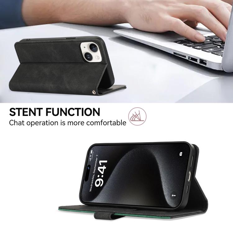 For iPhone 17 ABEEL Color Block Magnetic RFID Leather Phone Case(Black-Green) - free shipping - PMc TechLife - Order now!