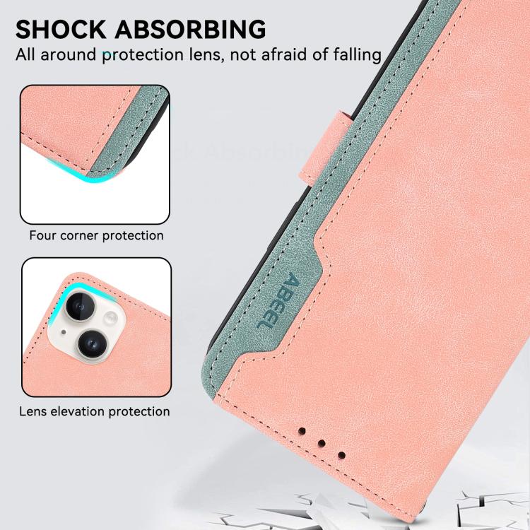 For iPhone 17 Pro ABEEL Color Block Magnetic RFID Leather Phone Case(Pink-Cyan) - free shipping - PMc TechLife - Order now!