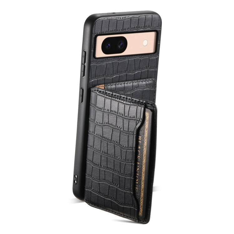 For Google Pixel 8a Crocodile Texture Card Bag Design Full Coverage Phone Case(Black) - Google Cases by PMC TechLife | Online Shopping South Africa | PMC TechLife | Buy Now Pay Later Mobicred