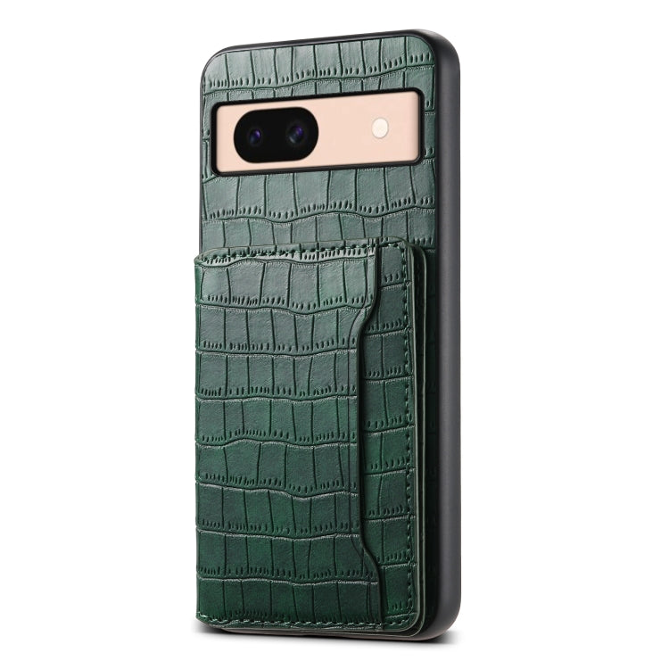 For Google Pixel 8a Crocodile Texture Card Bag Design Full Coverage Phone Case(Green) - Google Cases by PMC TechLife | Online Shopping South Africa | PMC TechLife | Buy Now Pay Later Mobicred