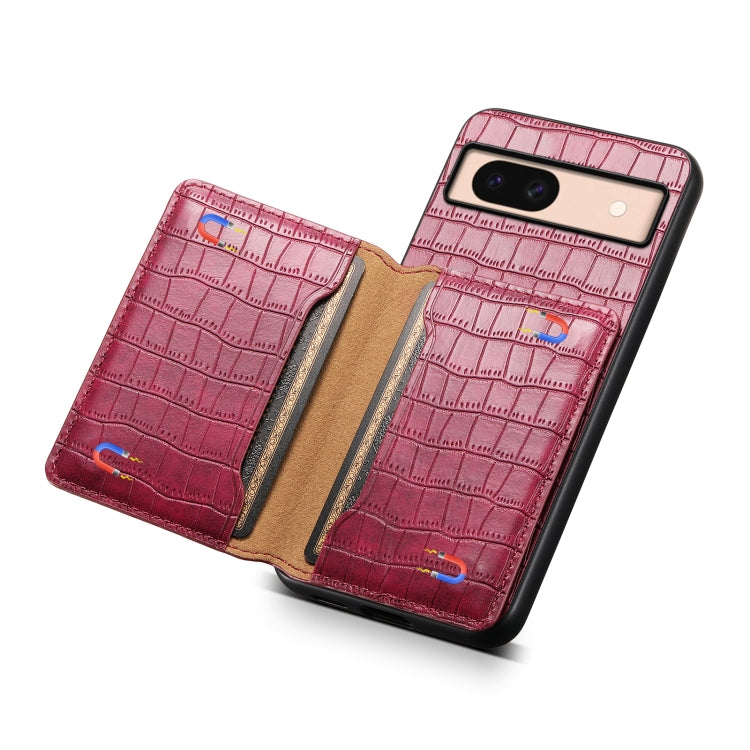 For Google Pixel 8a Crocodile Texture Card Bag Design Full Coverage Phone Case(Red) - Google Cases by PMC TechLife | Online Shopping South Africa | PMC TechLife | Buy Now Pay Later Mobicred
