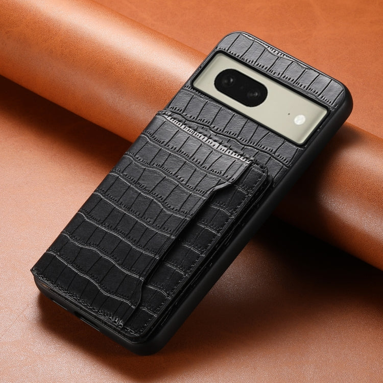 For Google Pixel 8 Crocodile Texture Card Bag Design Full Coverage Phone Case(Black) - Google Cases by PMC TechLife | Online Shopping South Africa | PMC TechLife | Buy Now Pay Later Mobicred