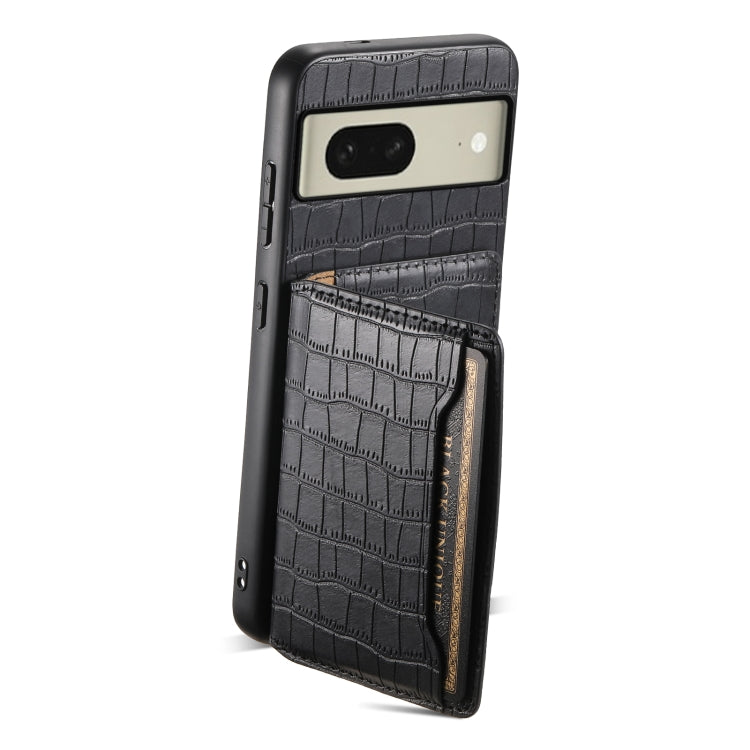 For Google Pixel 8 Crocodile Texture Card Bag Design Full Coverage Phone Case(Black) - Google Cases by PMC TechLife | Online Shopping South Africa | PMC TechLife | Buy Now Pay Later Mobicred